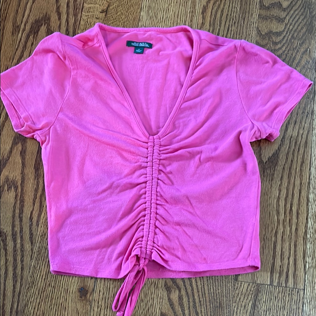 Wild Fable Pink Tie Front Crop Blouse
